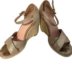 J.Crew Metallic Gold Leather Espadrille Wedge Sandals Gold 7.5 Party Wedding